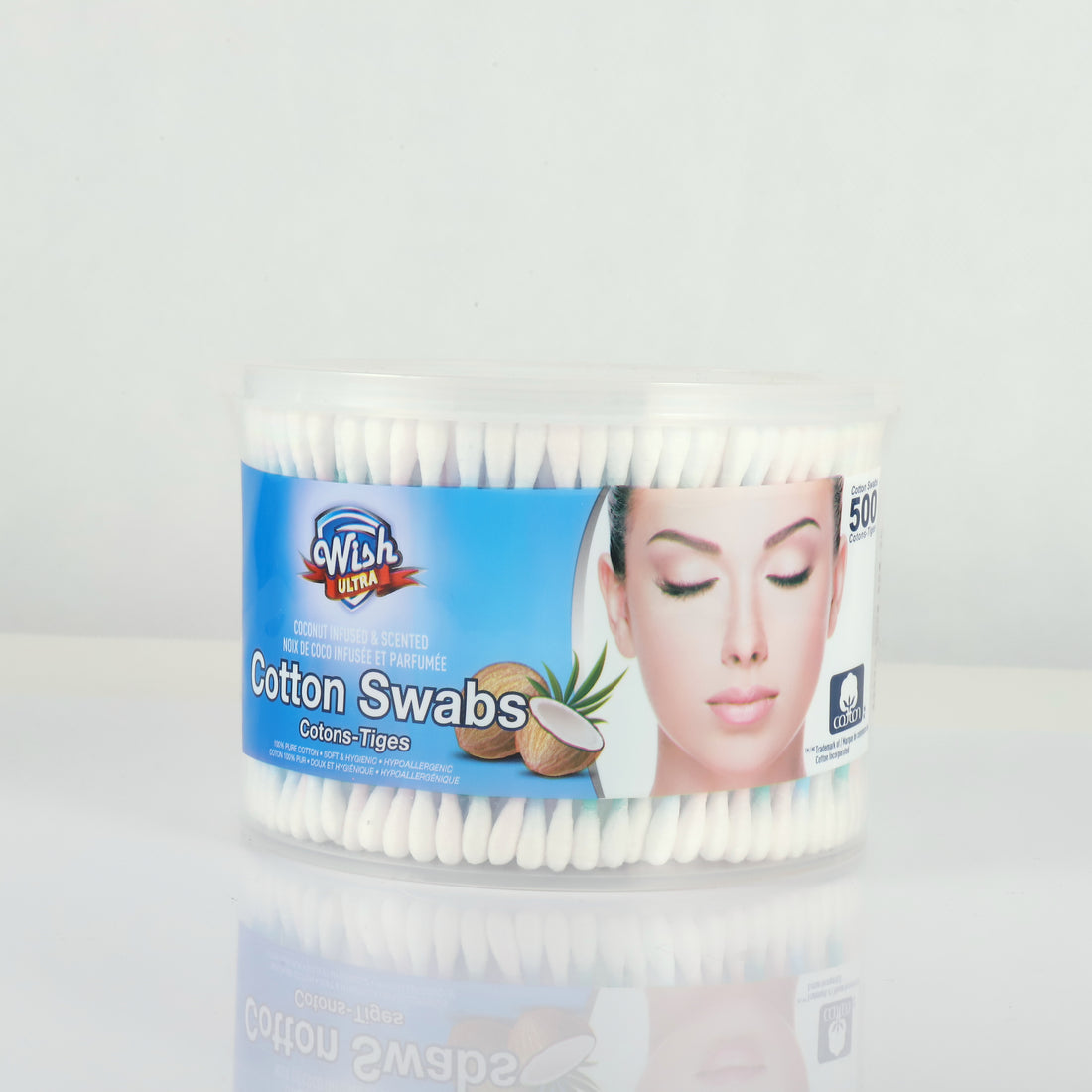 Wish Ultra Coconut Infused & Scented Cotton Swabs – 500 Count (Tub)