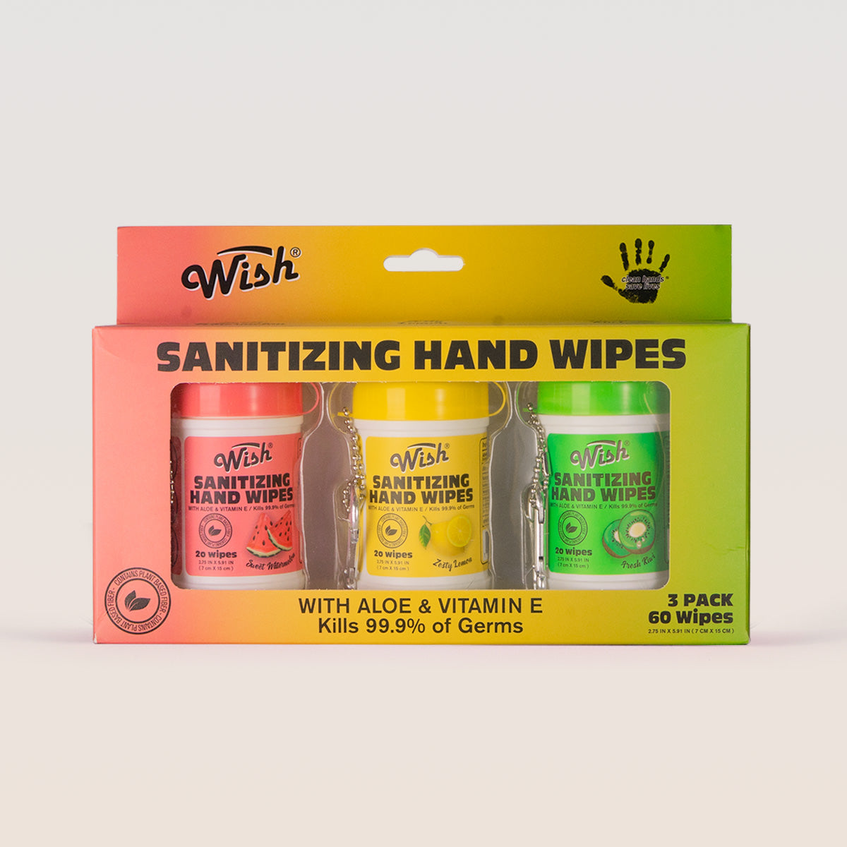 Fruity Fresh Sanitizing Hand Wipes Gift Box with Keychain – 20 Ct Each, Pack of 3