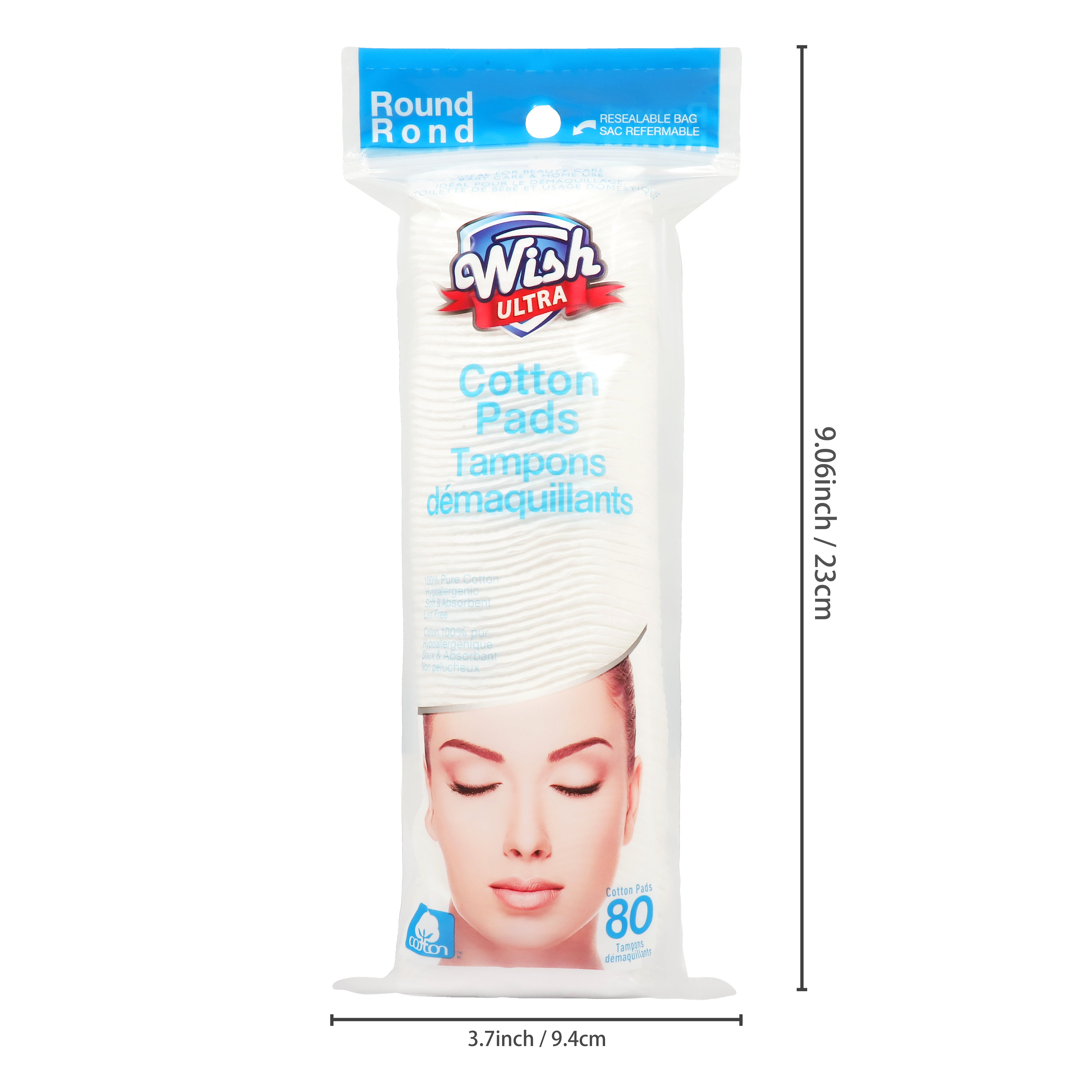 Wish Ultra Round Cotton Pads – 80 Count (Resealable)