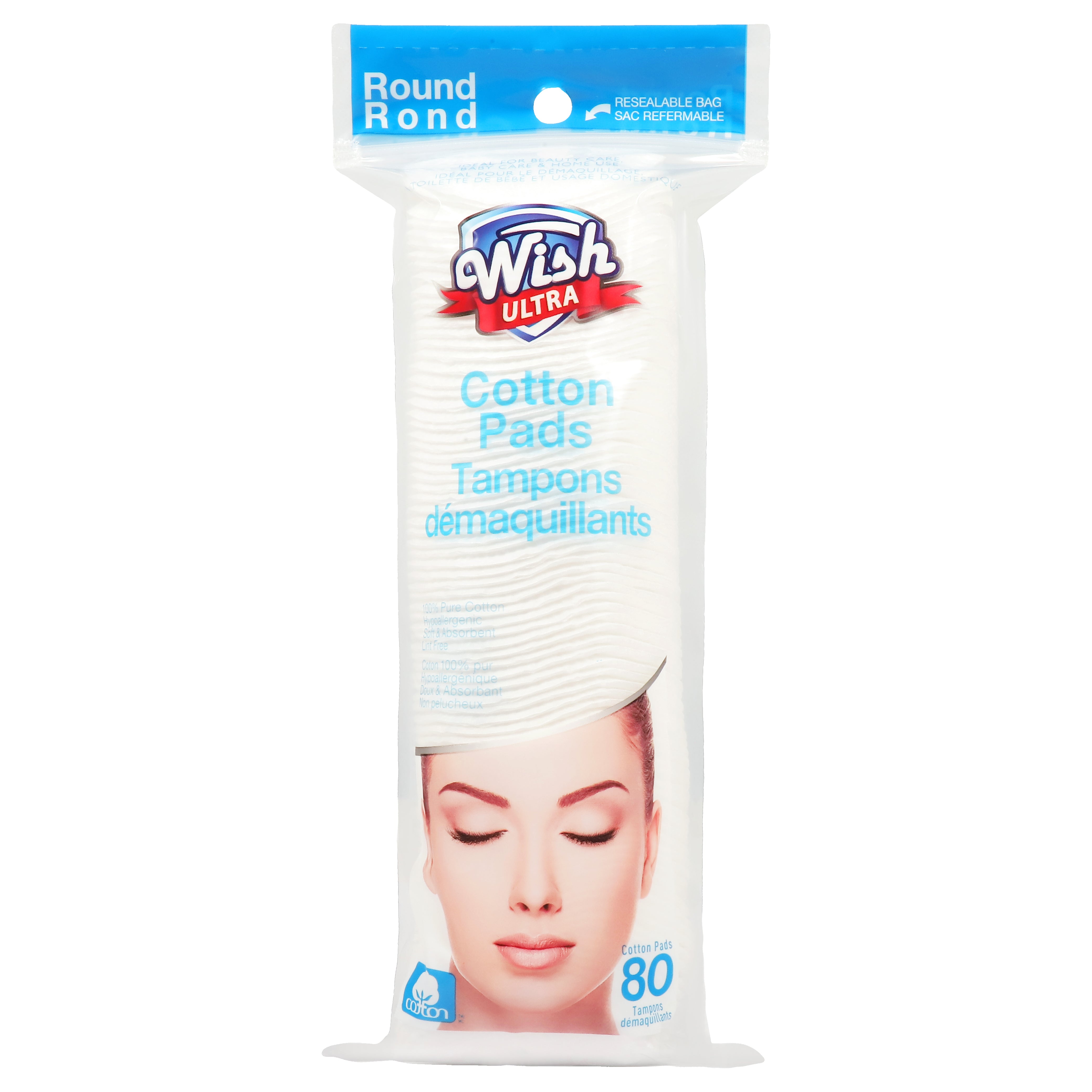 Wish Ultra Round Cotton Pads – 80 Count (Resealable)