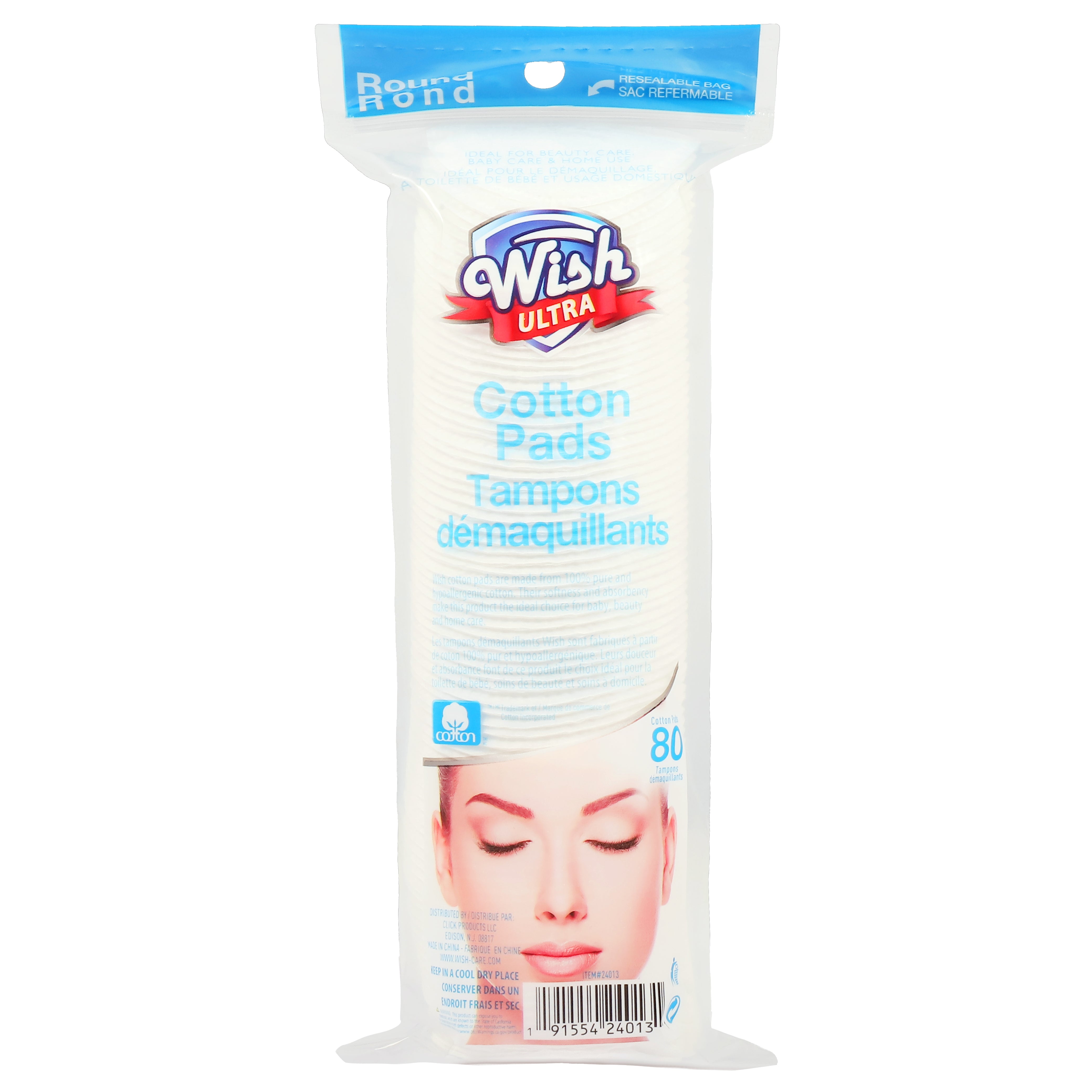 Wish Ultra Round Cotton Pads – 80 Count (Resealable)