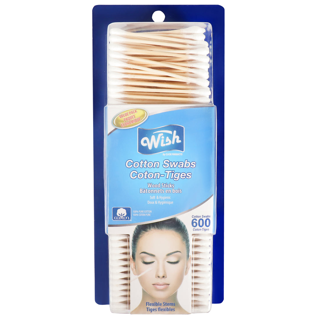Wish Cotton Swabs – 600 Count (Wood Sticks, Value Pack)
