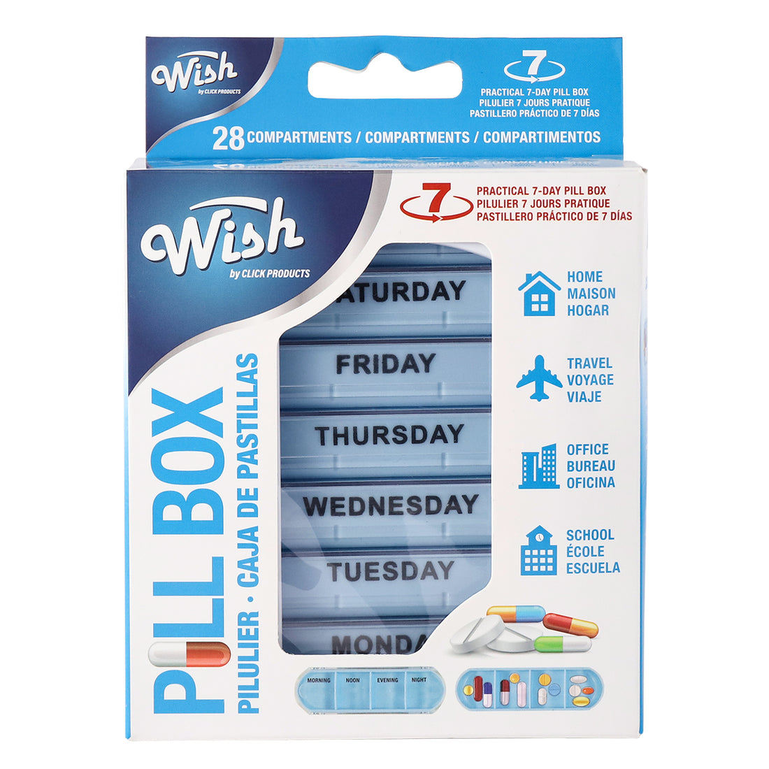 Wish 28-Compartment Pill Organizer (Morning/Noon/Evening/Night)