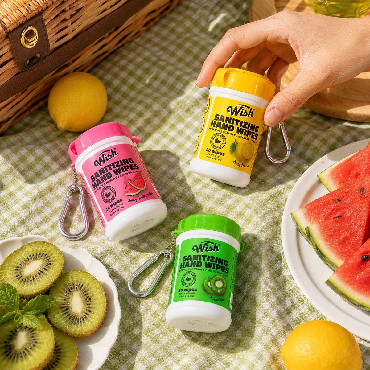 Fruity Fresh Sanitizing Hand Wipes Gift Box with Keychain – 20 Ct Each, Pack of 3