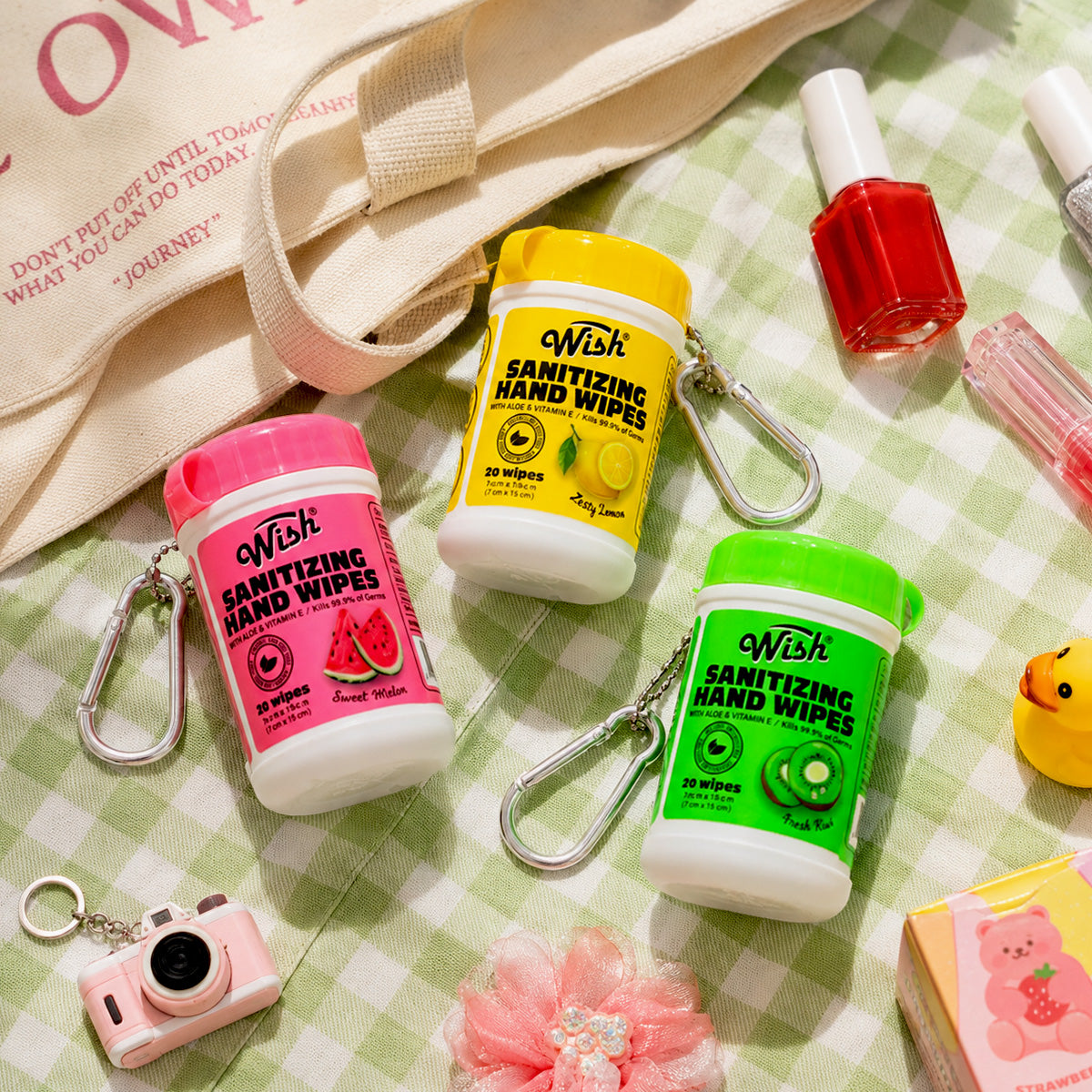 Fruity Fresh Sanitizing Hand Wipes Gift Box with Keychain – 20 Ct Each, Pack of 3