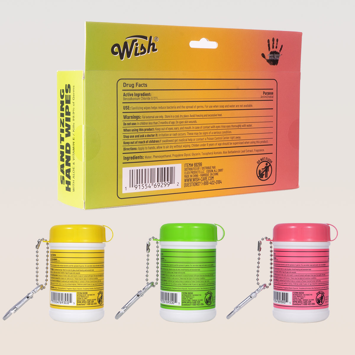 Fruity Fresh Sanitizing Hand Wipes Gift Box with Keychain – 20 Ct Each, Pack of 3