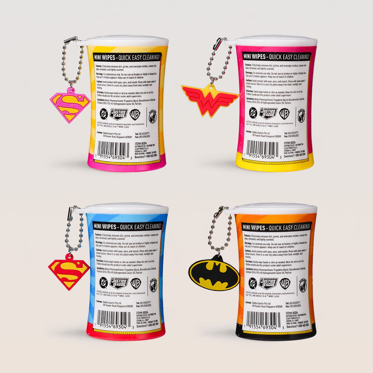 Superhero Mini Travel Wipes with Keychain - Scented Kids Wet Wipes – 25 Ct Each, Pack of 4