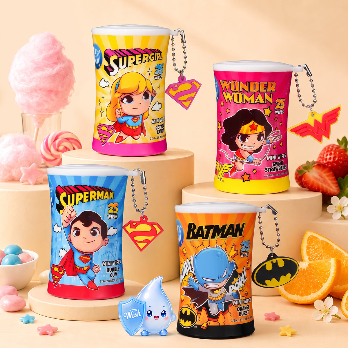 Superhero Collection Sanitizing Hand Wipes with Keychain - 100 Count