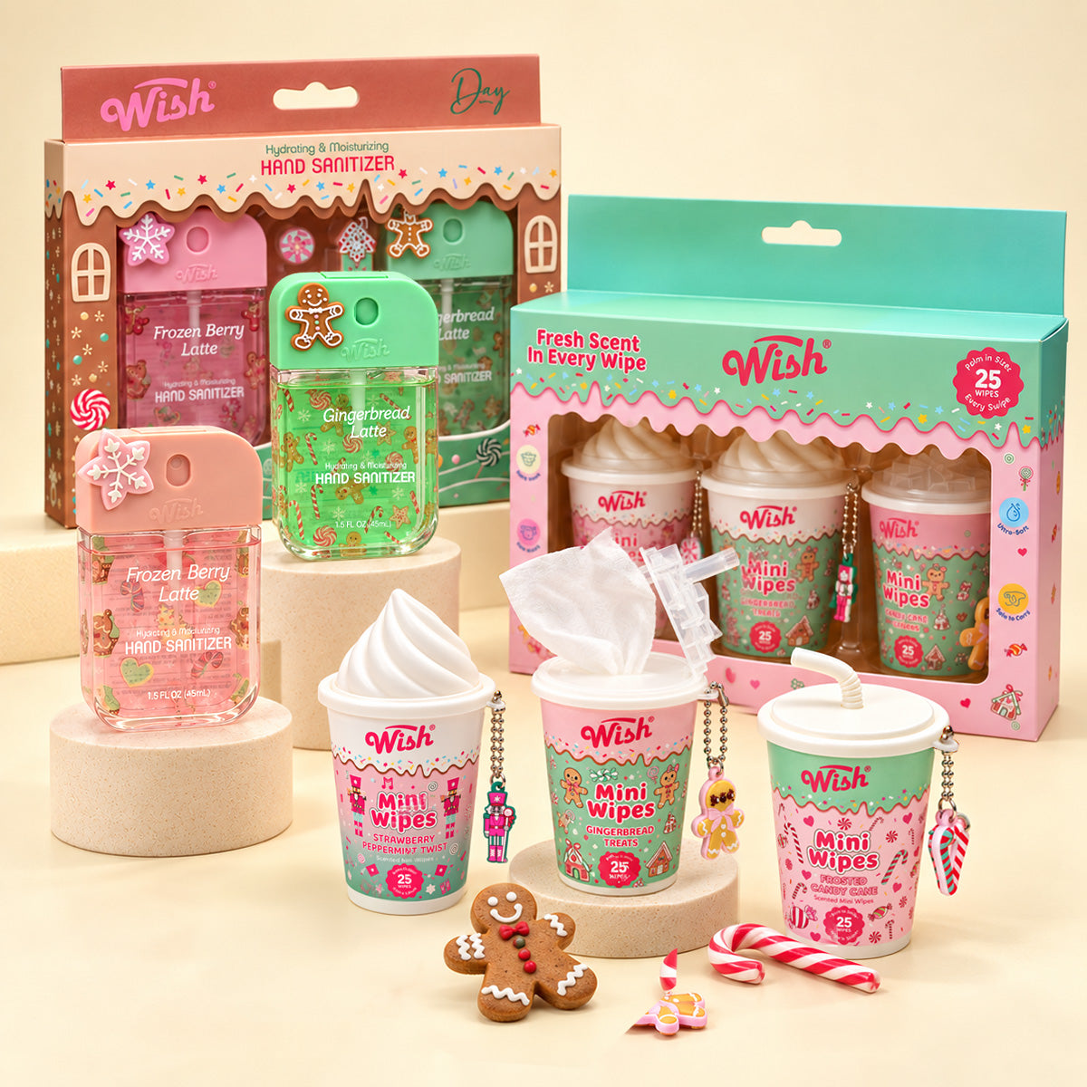 WISH Christmas Hand Sanitizer & Mini Wipes Gift Bundle – 5 Pack